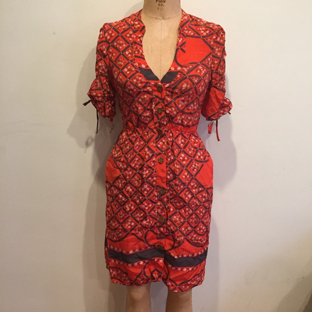 Anthropologie Red Folk Printed Shirtdress
